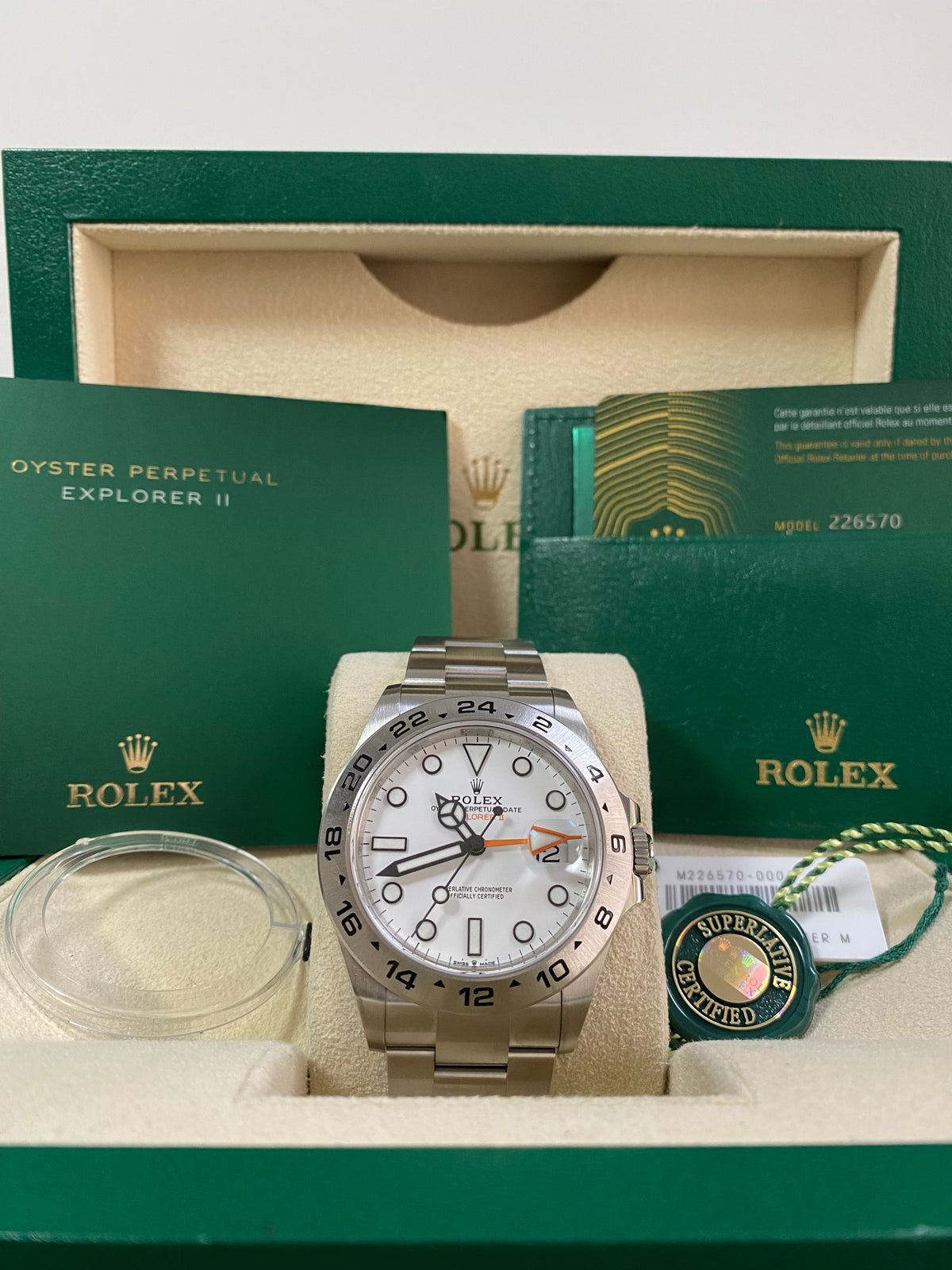 Rolex Oystersteel Explorer II - 2022 - "Polar" White Dial - Oyster Bracelet - 226570 *FULL SET*