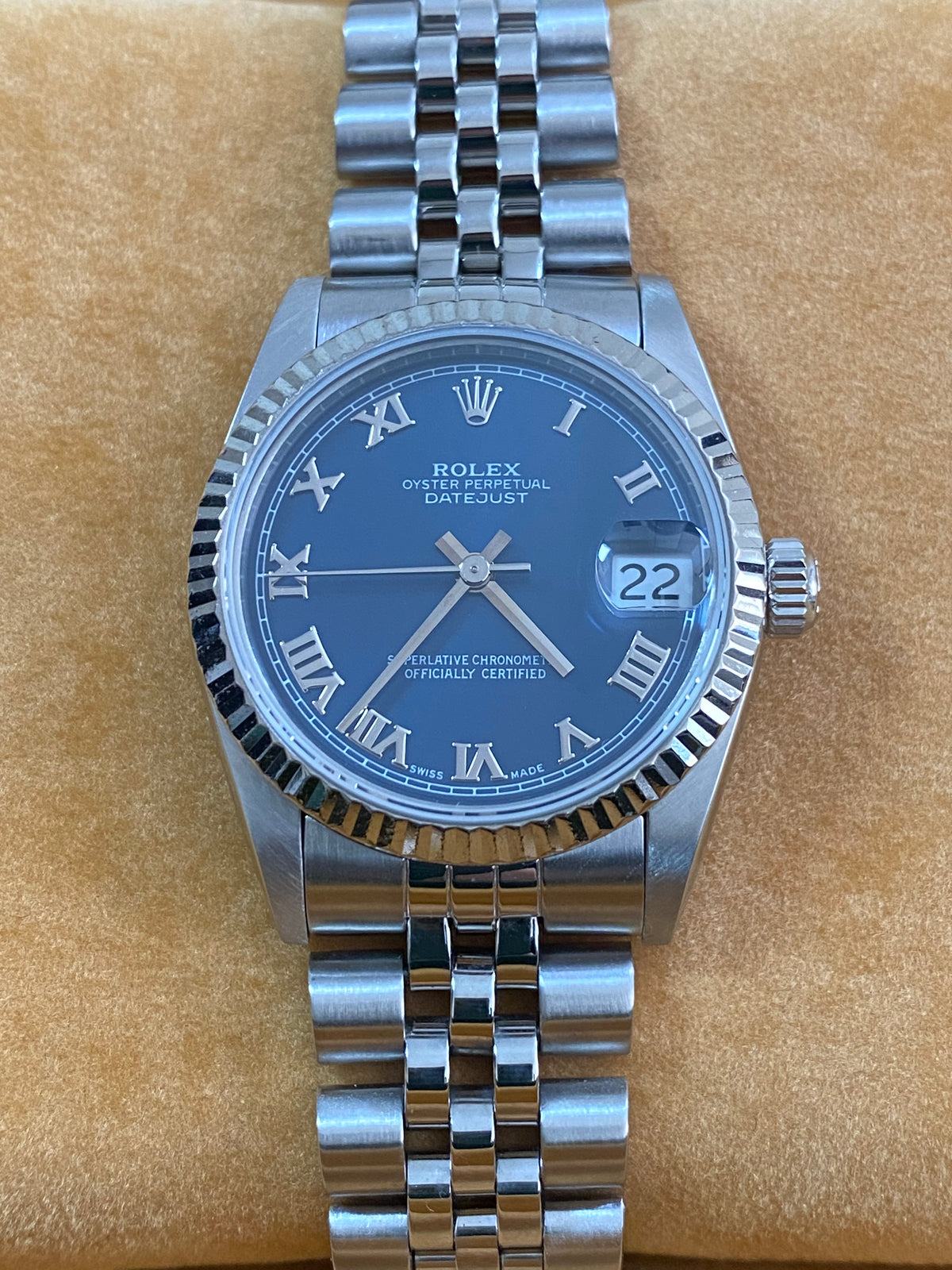 Rolex Steel Datejust 31 - T serial - Fluted Bezel - Blue Roman Dial - Jubilee Bracelet - 68274 *FULL SET*