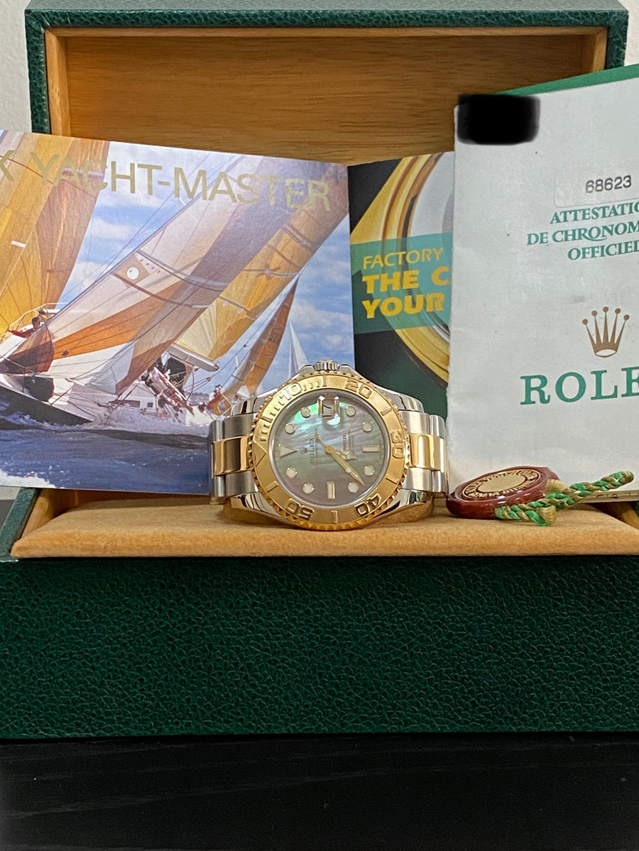 Rolex Steel and Yellow Gold Yacht-Master 35 - Factory Tahitian Mother of Pearl Dial - 68623