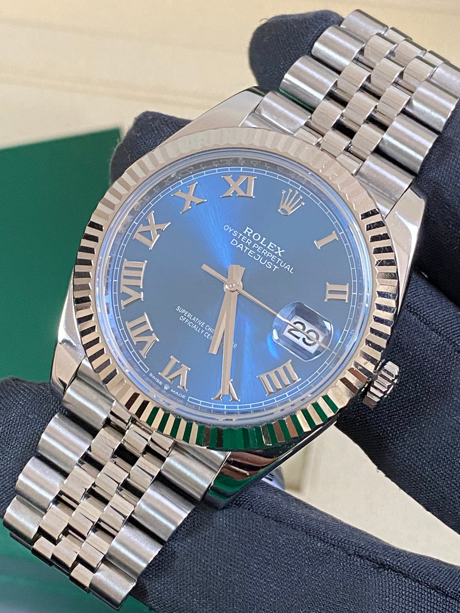 Rolex Steel and White Gold Datejust 41 - Fluted Bezel - Bright Blue Roman Dial - Jubilee Bracelet - 126334