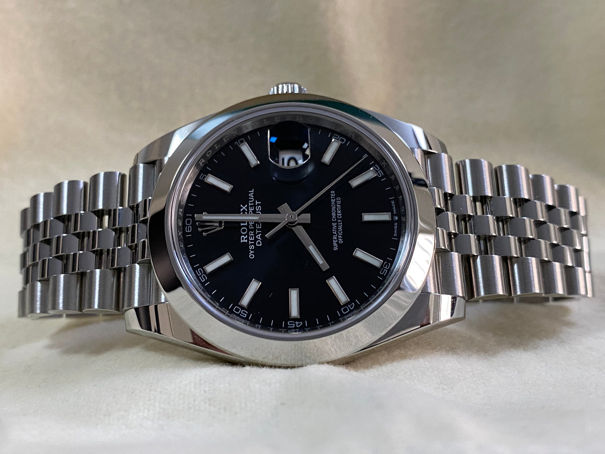 Rolex Steel Datejust 41 - Smooth Bezel - Black Index Dial - Jubilee Bracelet - 126300 *FULL SET*