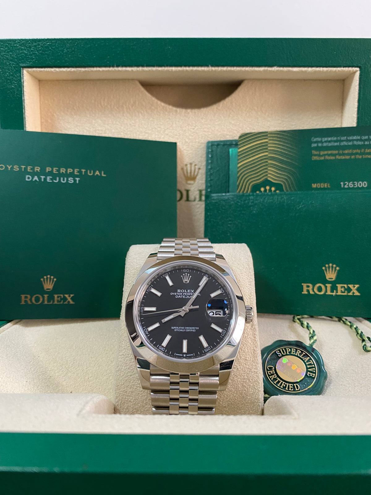 Rolex Steel Datejust 41 - Smooth Bezel - Black Index Dial - Jubilee Bracelet - 126300 *FULL SET*