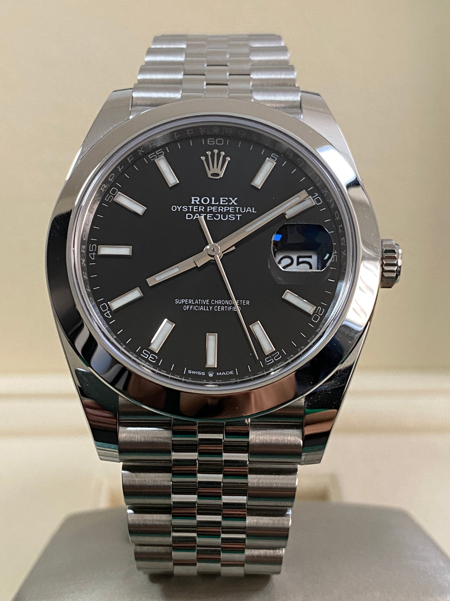 Rolex Steel Datejust 41 - Smooth Bezel - Black Index Dial - Jubilee Bracelet - 126300 *FULL SET*