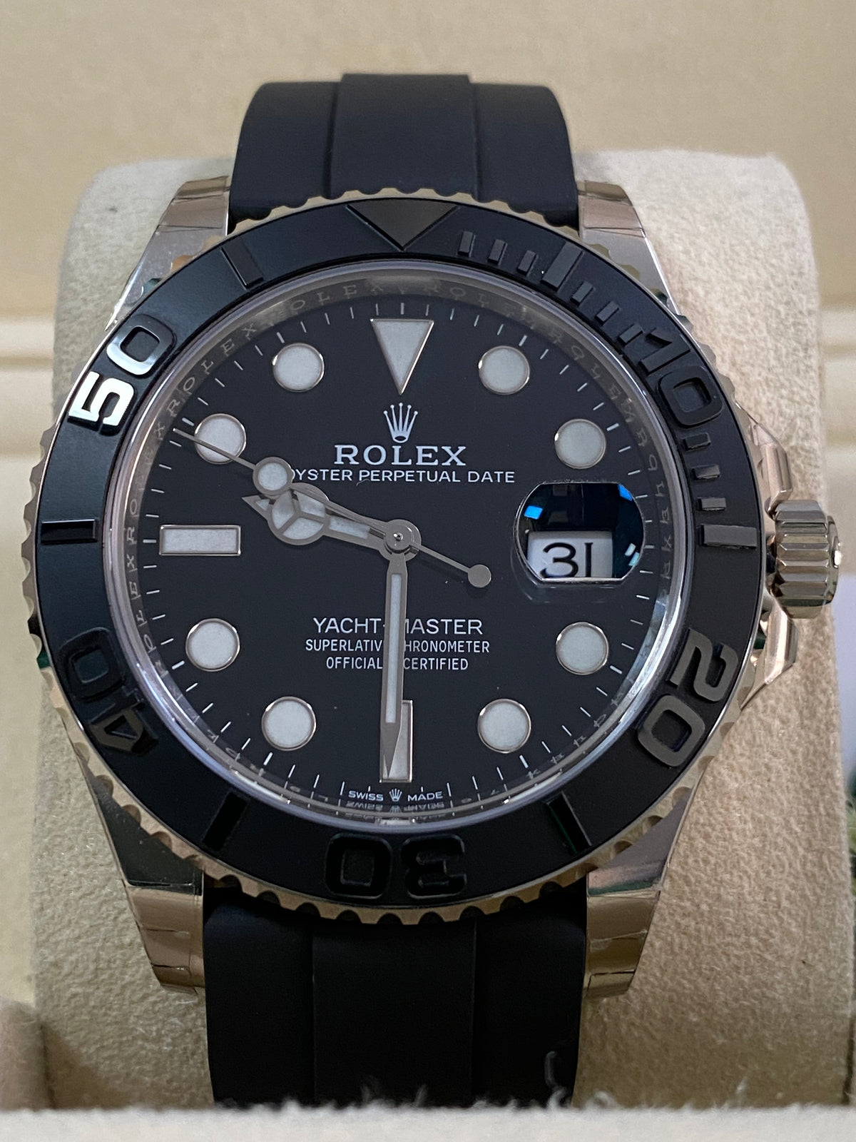 Rolex White Gold Yacht-Master 42 - 2020 - Black Dial - Oysterflex Strap - 226659 *FULL STICKERS*