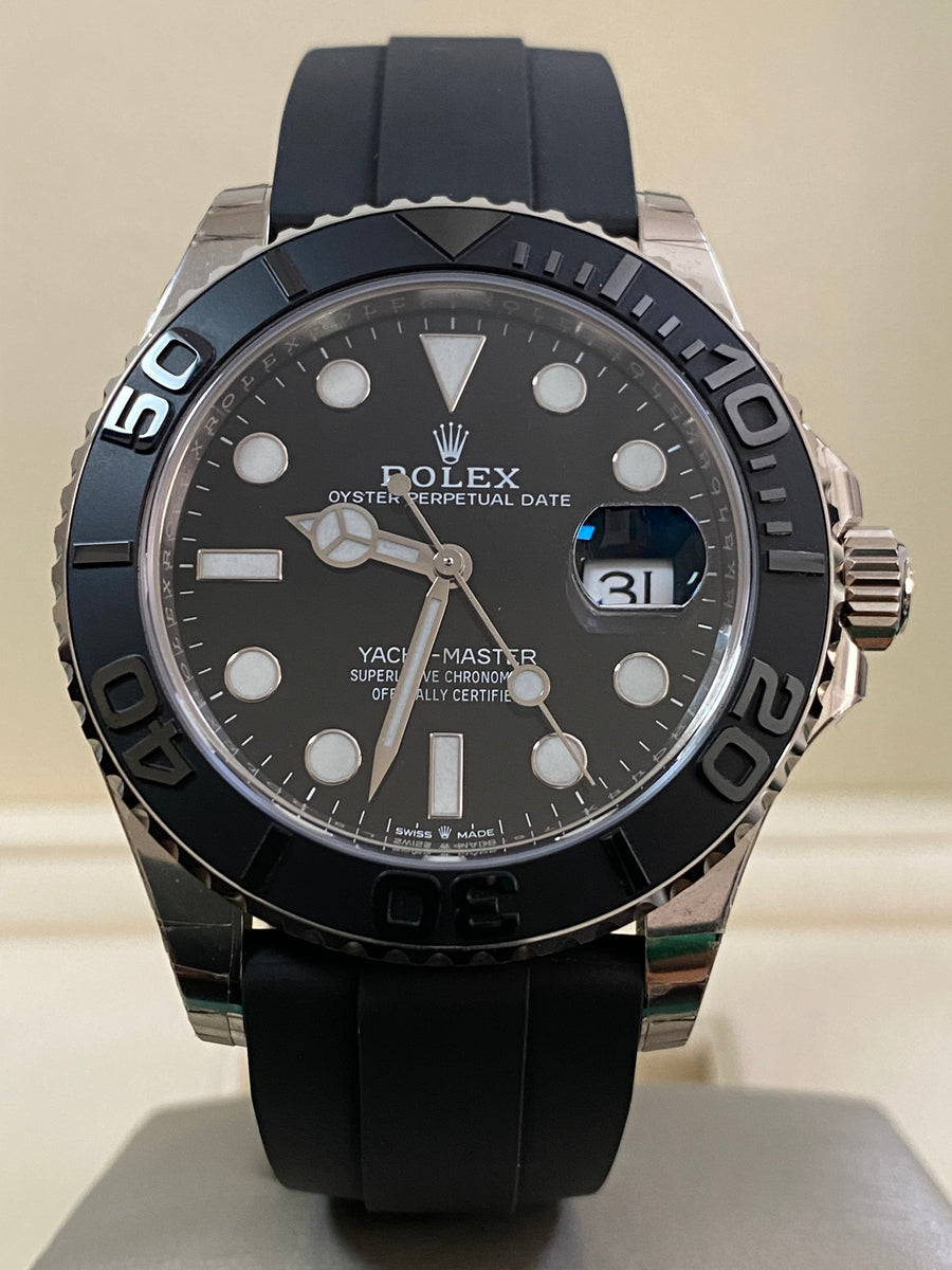 Rolex White Gold Yacht-Master 42 - 2020 - Black Dial - Oysterflex Strap - 226659 *FULL STICKERS*