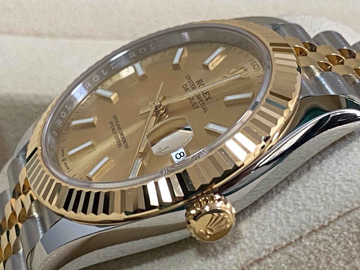 Rolex Steel and Yellow Gold Datejust 41 - 2023 - Fluted Bezel - Champagne Index Dial - Jubilee Bracelet - 126333