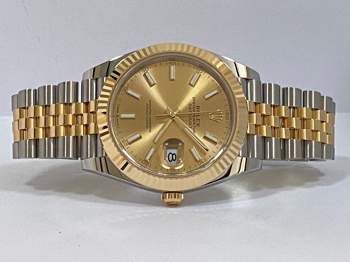 Rolex Steel and Yellow Gold Datejust 41 - 2023 - Fluted Bezel - Champagne Index Dial - Jubilee Bracelet - 126333