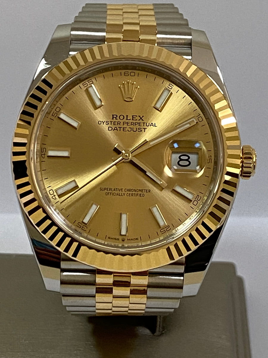 Rolex Steel and Yellow Gold Datejust 41 - 2023 - Fluted Bezel - Champagne Index Dial - Jubilee Bracelet - 126333