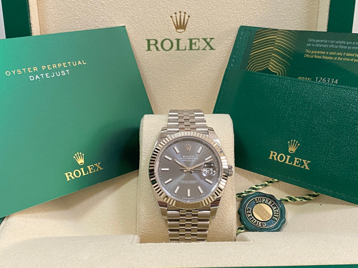 Rolex Steel and White Gold Datejust 41 - 2023 - Fluted Bezel - Rhodium Index Dial - Jubilee Bracelet - 126334