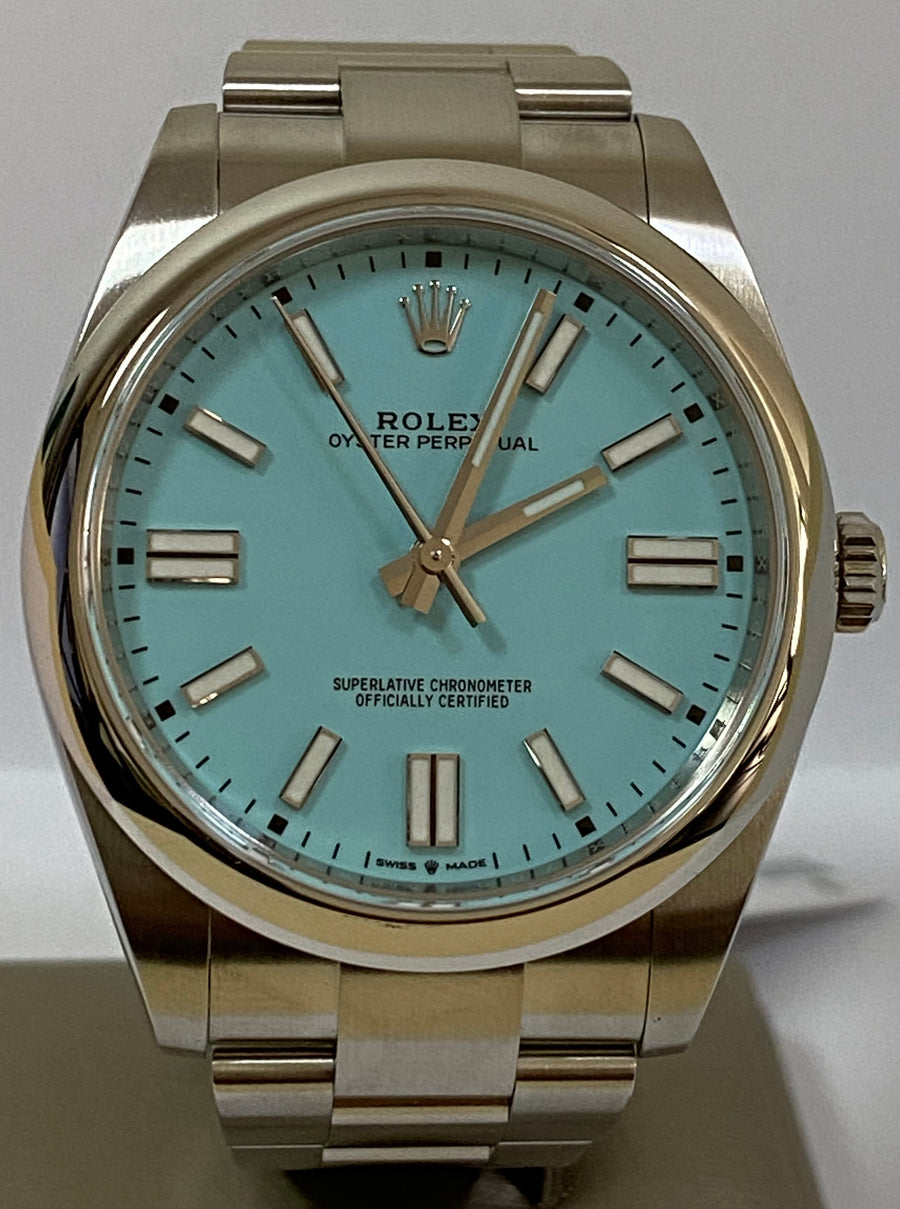 Rolex Oyster Perpetual 41 - 2020 - Domed Bezel - "Tiffany" Dial - Oyster Bracelet - 124300 *DISCONTINUED MODEL*