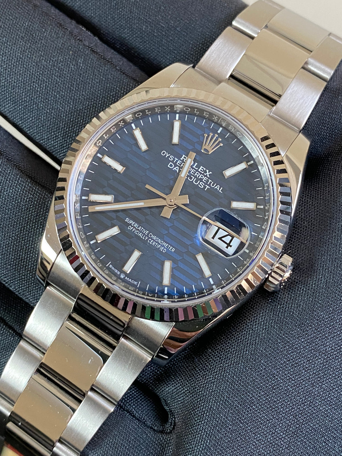 Rolex Steel Datejust 36 - 2022 - Fluted Bezel - Bright Blue Fluted-Motif Dial - Oyster Bracelet - 126234