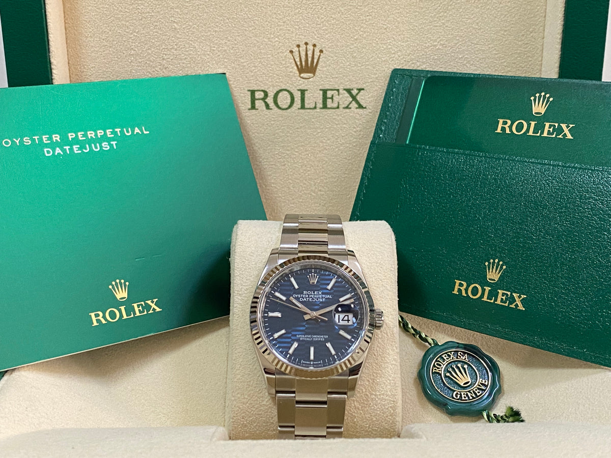 Rolex Steel Datejust 36 - 2022 - Fluted Bezel - Bright Blue Fluted-Motif Dial - Oyster Bracelet - 126234