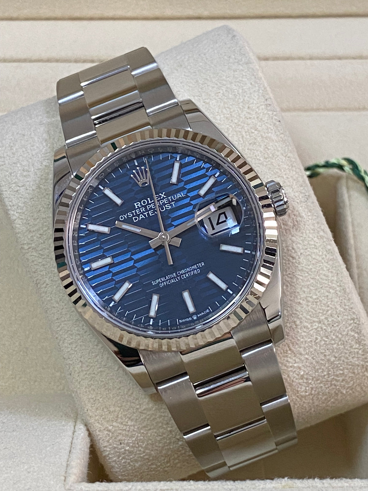 Rolex Steel Datejust 36 - 2022 - Fluted Bezel - Bright Blue Fluted-Motif Dial - Oyster Bracelet - 126234