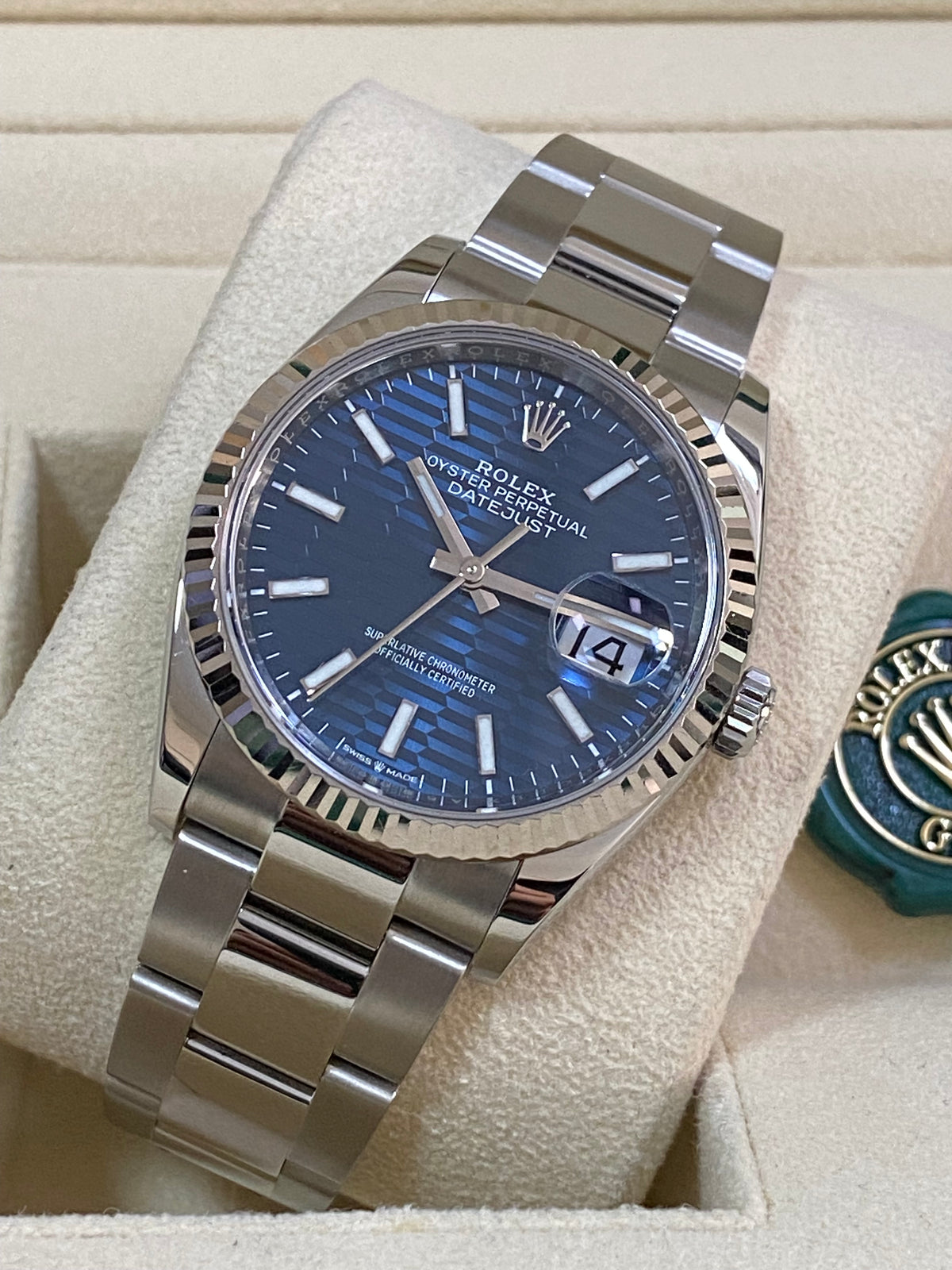 Rolex Steel Datejust 36 - 2022 - Fluted Bezel - Bright Blue Fluted-Motif Dial - Oyster Bracelet - 126234