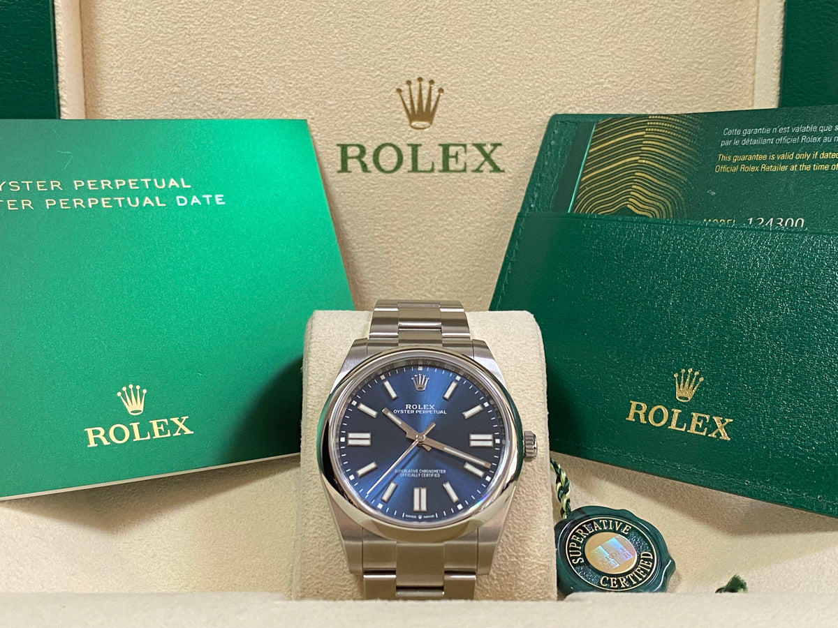 Rolex Oyster Perpetual 41 - 2023 - Domed Bezel - Bright Blue Index Dial - Oyster Bracelet - 124300