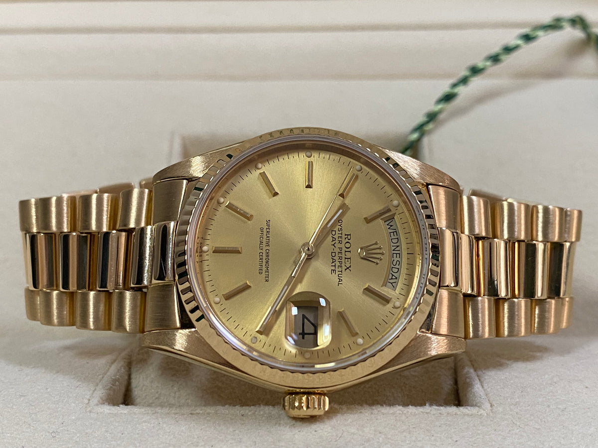 Rolex Yellow Gold Day-Date 36 - 1987 - Fluted Bezel - Champagne Index Dial - President Bracelet - 18038