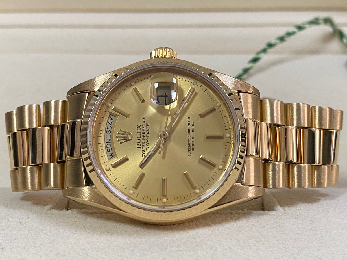 Rolex Yellow Gold Day-Date 36 - 1987 - Fluted Bezel - Champagne Index Dial - President Bracelet - 18038