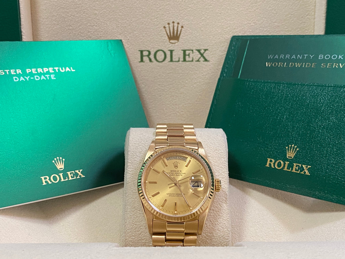 Rolex Yellow Gold Day-Date 36 - 1987 - Fluted Bezel - Champagne Index Dial - President Bracelet - 18038