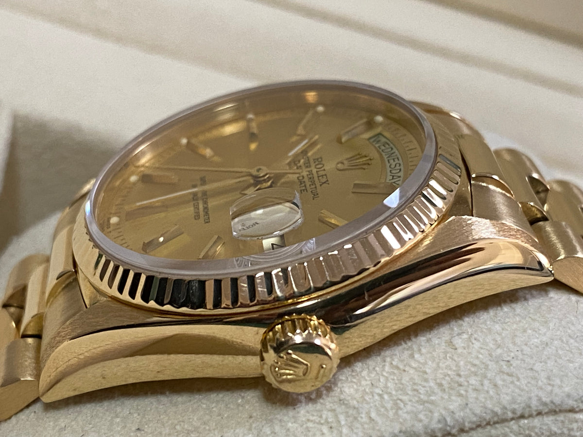 Rolex Yellow Gold Day-Date 36 - 1987 - Fluted Bezel - Champagne Index Dial - President Bracelet - 18038