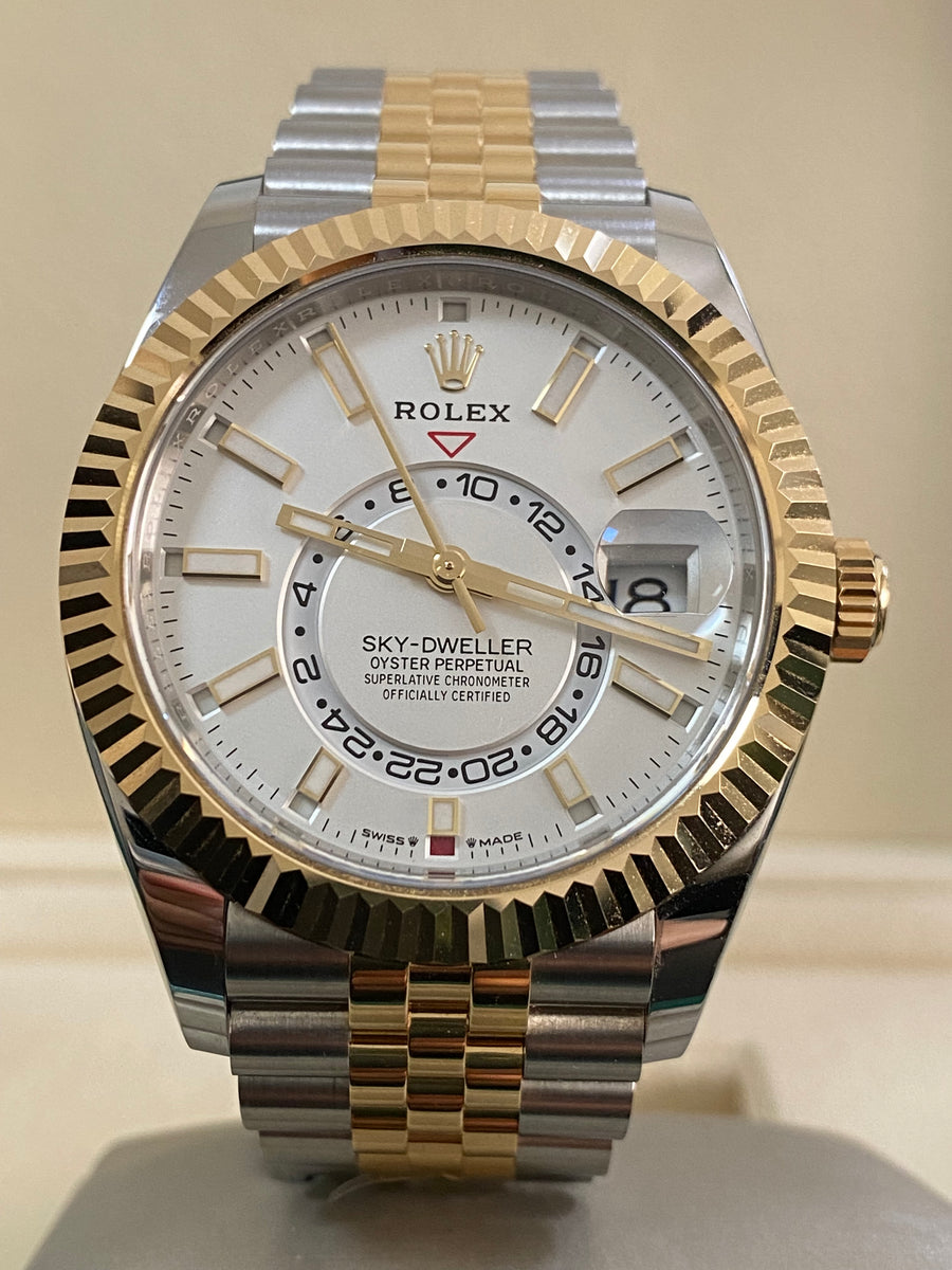 Rolex Yellow Rolesor Sky-Dweller - 2024 - White Index Dial - Jubilee Bracelet - 336933 *FULL SET*