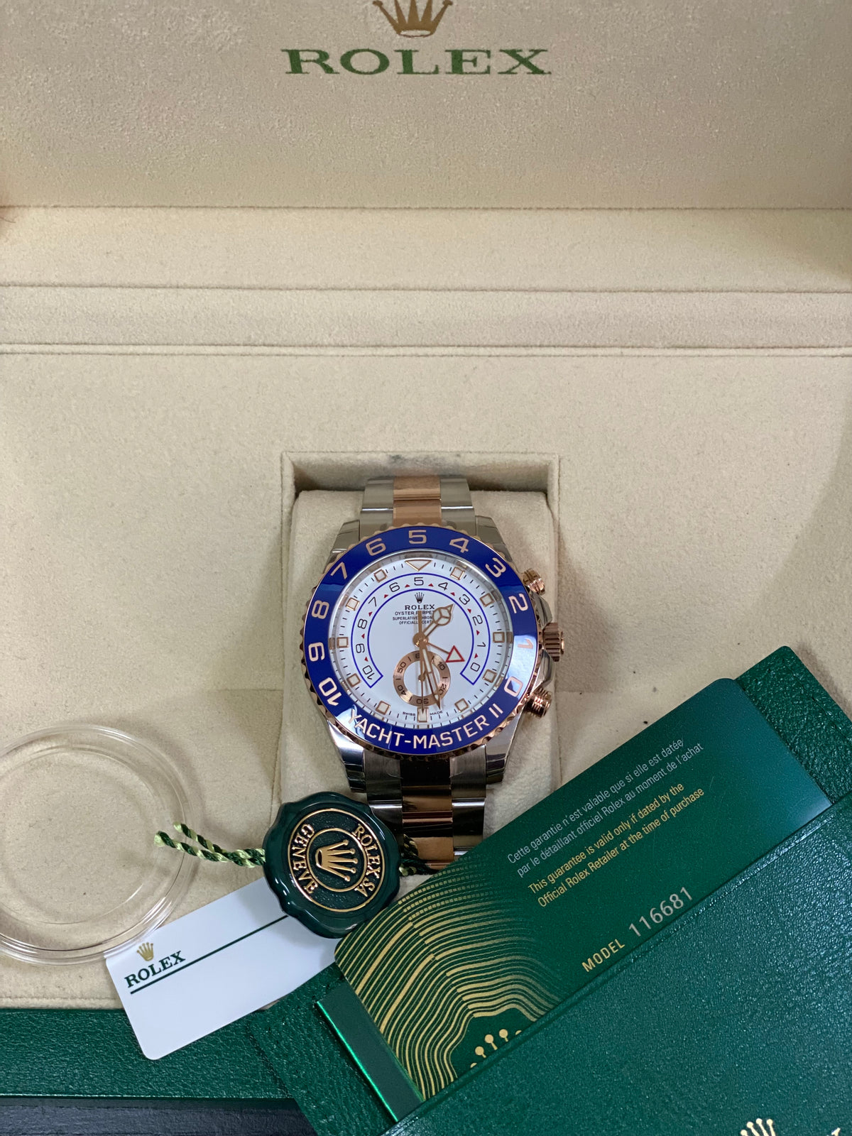 Rolex Steel and Everose Gold Yacht-Master II - 2023 - White Dial - 116681 *FULL STICKERS*