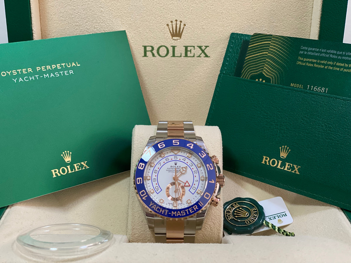 Rolex Steel and Everose Gold Yacht-Master II - 2023 - White Dial - 116681 *FULL STICKERS*