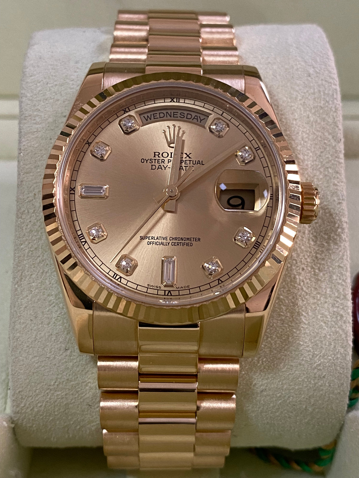 Rolex Yellow Gold Day-Date 36 - 2007 - Fluted Bezel - Factory Diamond Dial - President Bracelet - 118238 *FULL SET*