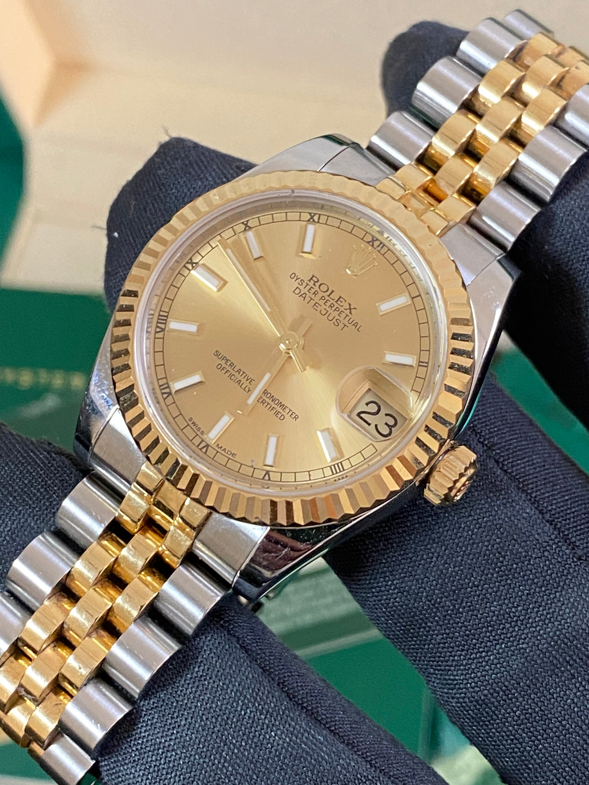 Rolex Yellow Gold Rolesor Datejust 31 - 2014 - Fluted Bezel - Champagne Index Dial - Jubilee Bracelet - 178273 *FULL SET*