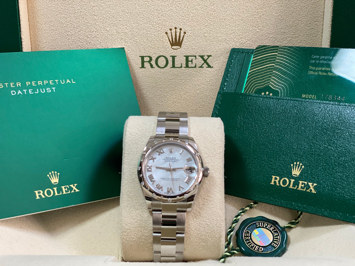 Rolex Steel and White Gold Datejust 31 - 2020 - Diamond Bezel - Mother-Of-Pearl Roman Dial - Oyster Bracelet - 178344