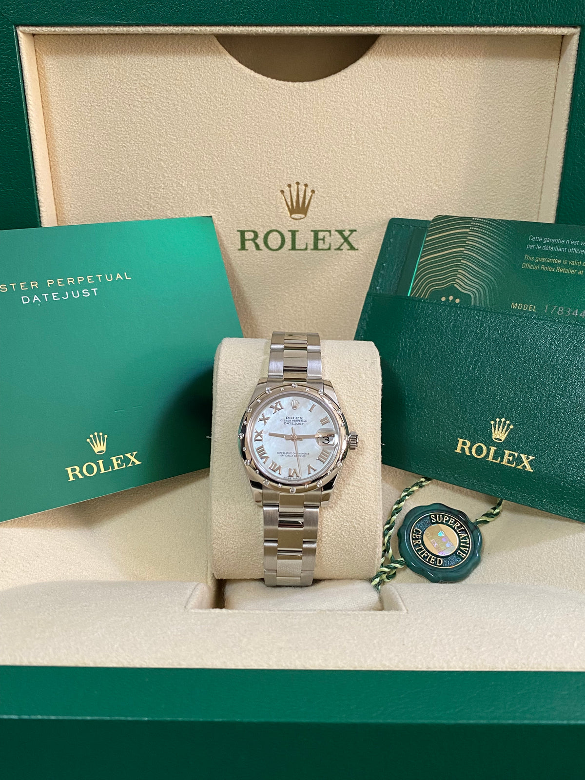 Rolex Steel and White Gold Datejust 31 - 2020 - Diamond Bezel - Mother-Of-Pearl Roman Dial - Oyster Bracelet - 178344