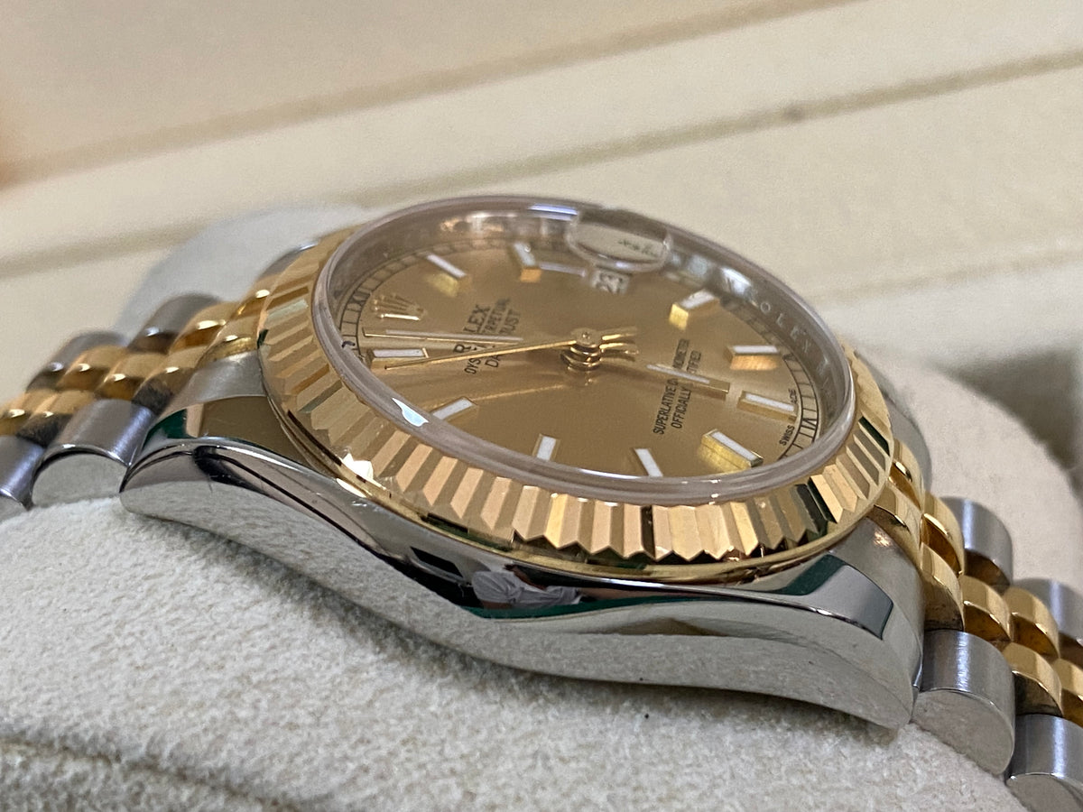 Rolex Yellow Gold Rolesor Datejust 31 - 2014 - Fluted Bezel - Champagne Index Dial - Jubilee Bracelet - 178273 *FULL SET*