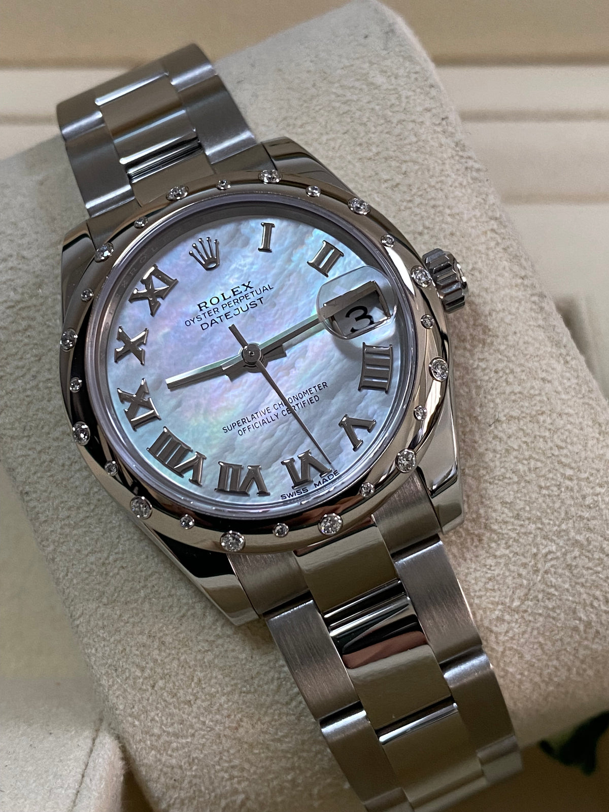 Rolex Steel and White Gold Datejust 31 - 2020 - Diamond Bezel - Mother-Of-Pearl Roman Dial - Oyster Bracelet - 178344