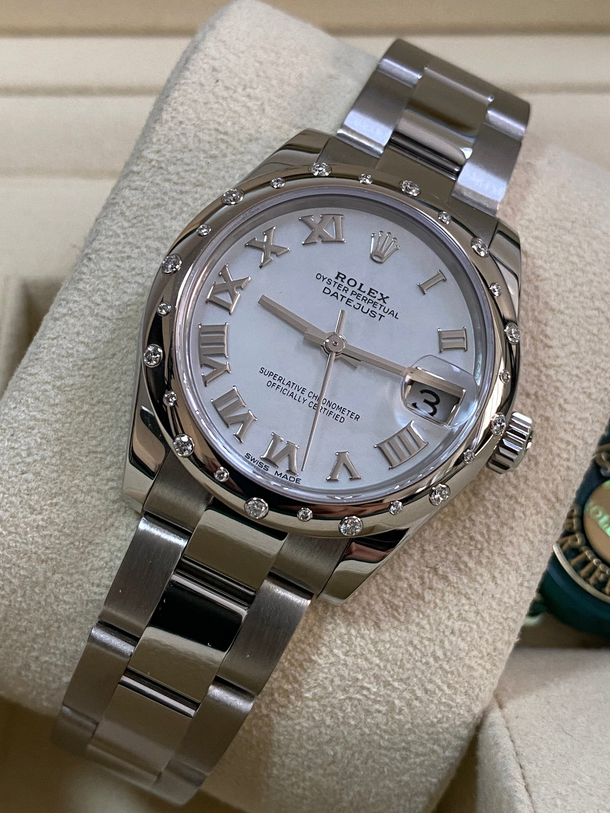 Rolex Steel and White Gold Datejust 31 - 2020 - Diamond Bezel - Mother-Of-Pearl Roman Dial - Oyster Bracelet - 178344