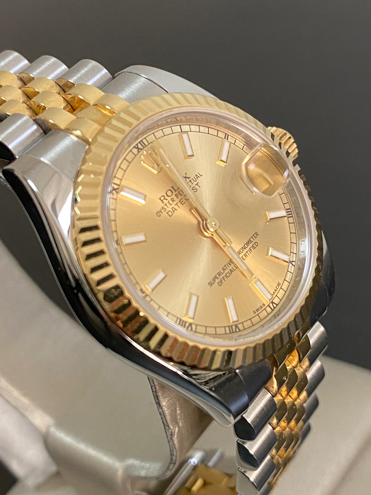 Rolex Yellow Gold Rolesor Datejust 31 - 2014 - Fluted Bezel - Champagne Index Dial - Jubilee Bracelet - 178273 *FULL SET*