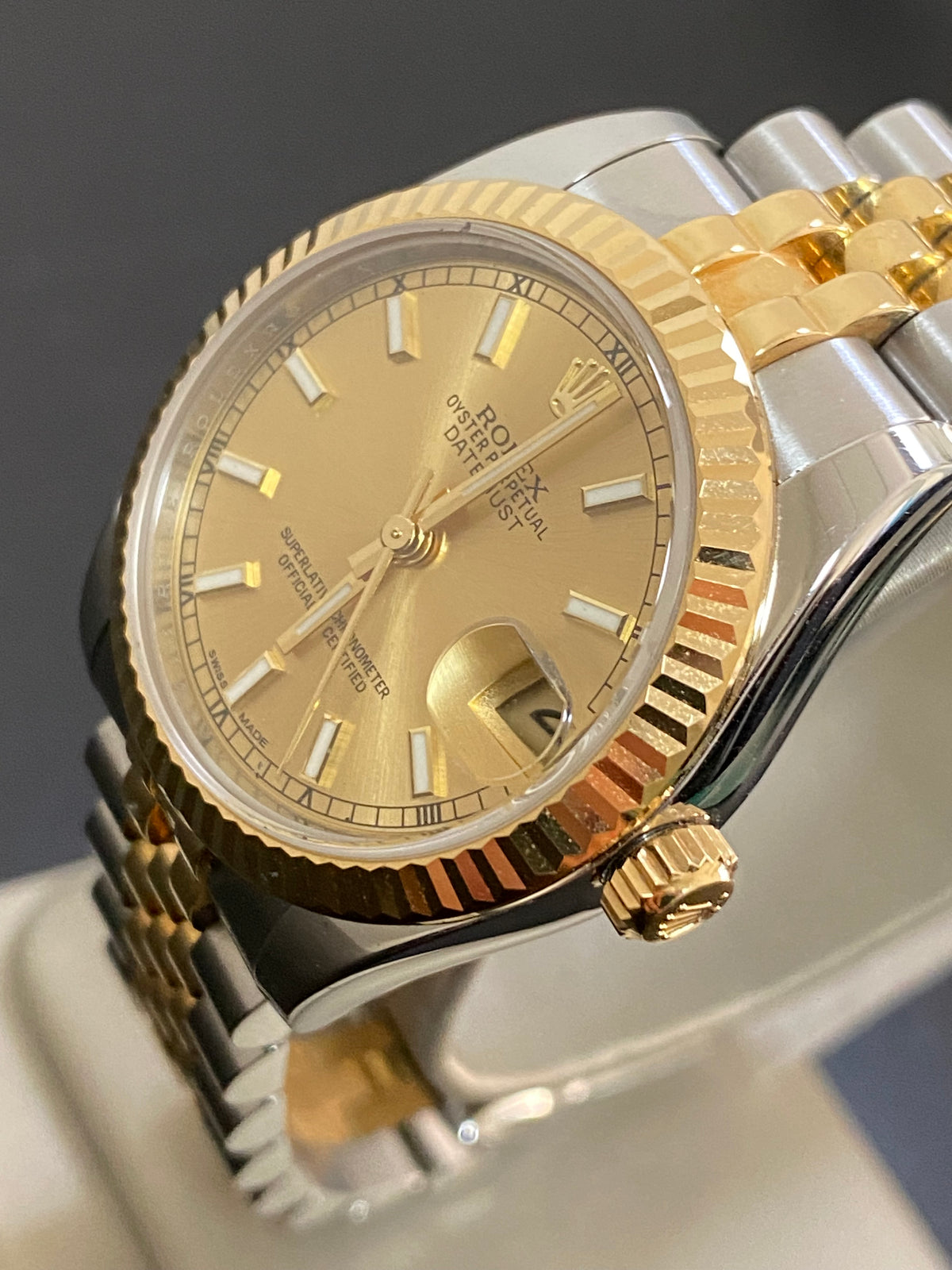 Rolex Yellow Gold Rolesor Datejust 31 - 2014 - Fluted Bezel - Champagne Index Dial - Jubilee Bracelet - 178273 *FULL SET*