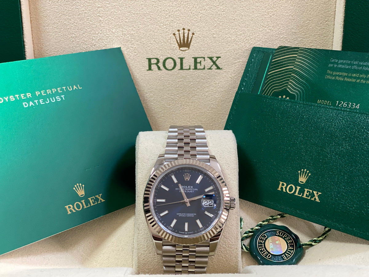 Rolex Steel and White Gold Datejust 41 - 2023 - Fluted Bezel - Blue Index Dial - Jubilee Bracelet - 126334