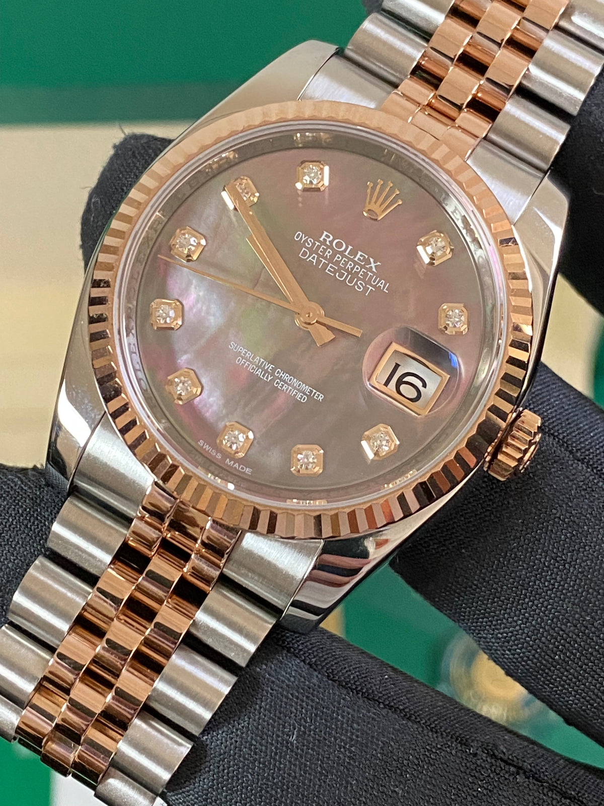 Rolex Steel and Everose Gold Datejust 36 - 2016 - Fluted Bezel - Tahitian Mother of Pearl Diamond Dial - Jubilee Bracelet - 116231 *FULL SET*