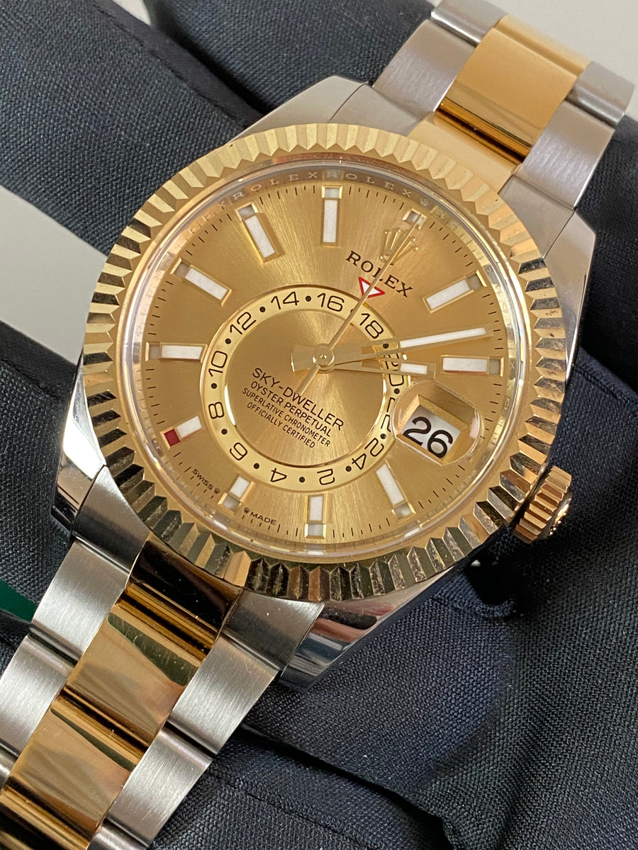 Rolex Yellow Rolesor Sky-Dweller - 2023 - Champagne Index Dial - Oyster Bracelet - 336933