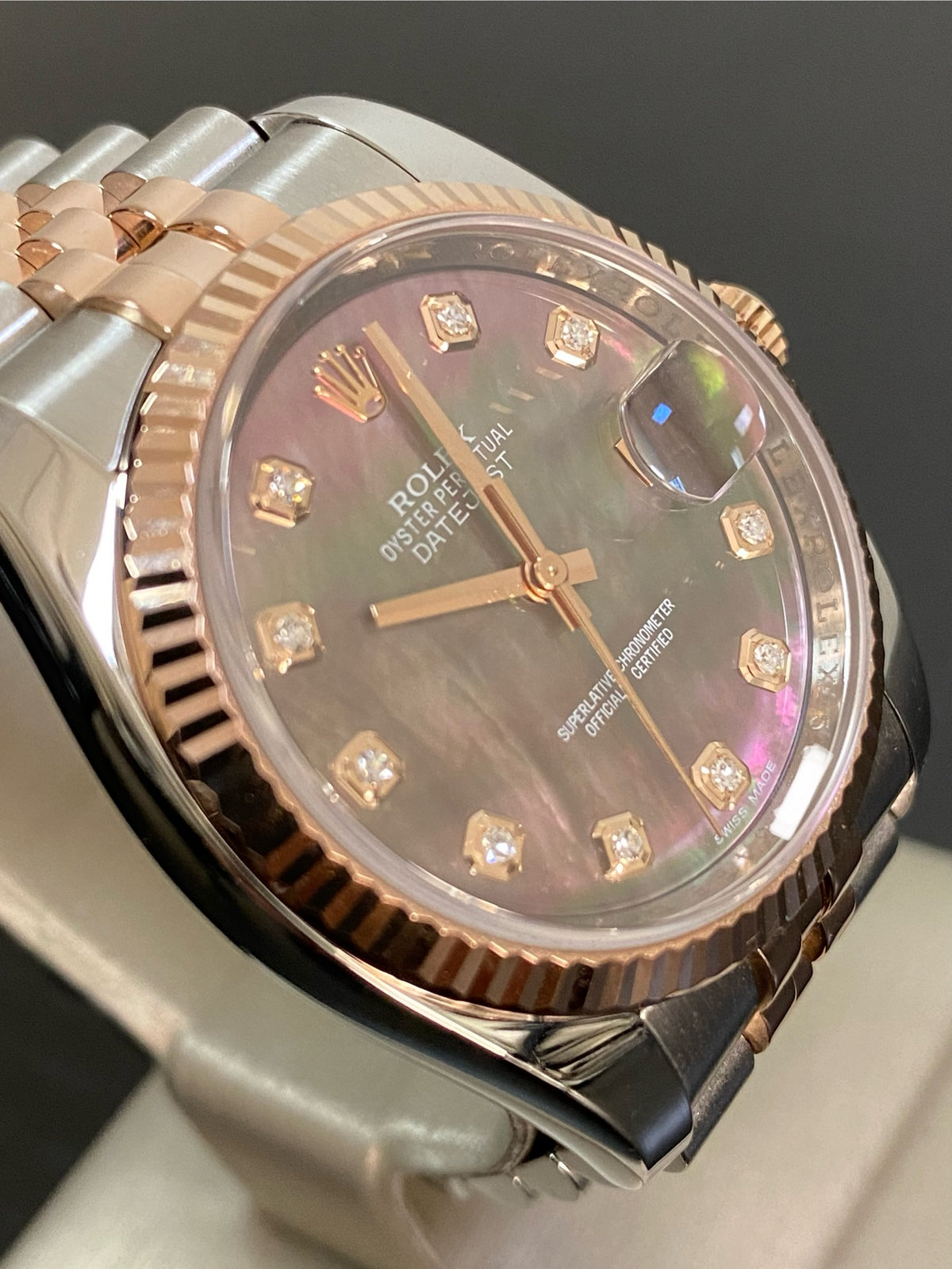 Rolex Steel and Everose Gold Datejust 36 - 2016 - Fluted Bezel - Tahitian Mother of Pearl Diamond Dial - Jubilee Bracelet - 116231 *FULL SET*