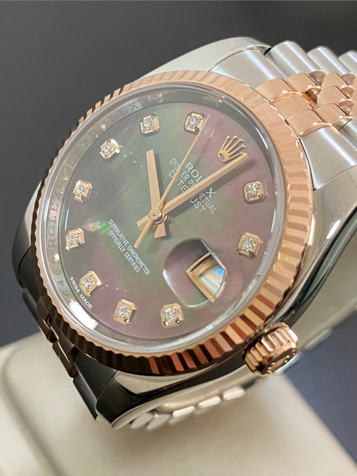 Rolex Steel and Everose Gold Datejust 36 - 2016 - Fluted Bezel - Tahitian Mother of Pearl Diamond Dial - Jubilee Bracelet - 116231 *FULL SET*