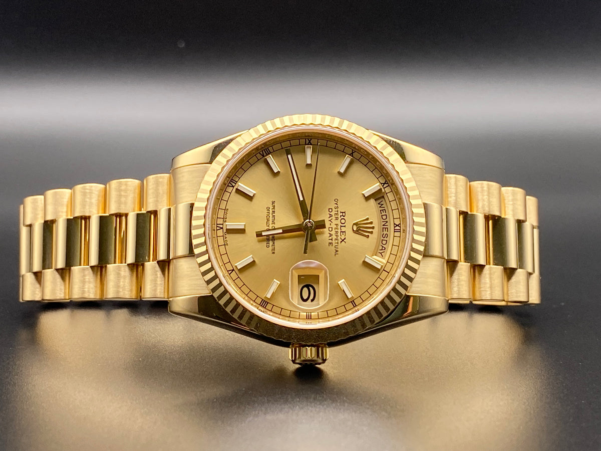 Rolex Yellow Gold Day-Date 36 - 2008 - Fluted Bezel - Champagne Index Dial - President Bracelet - 118238