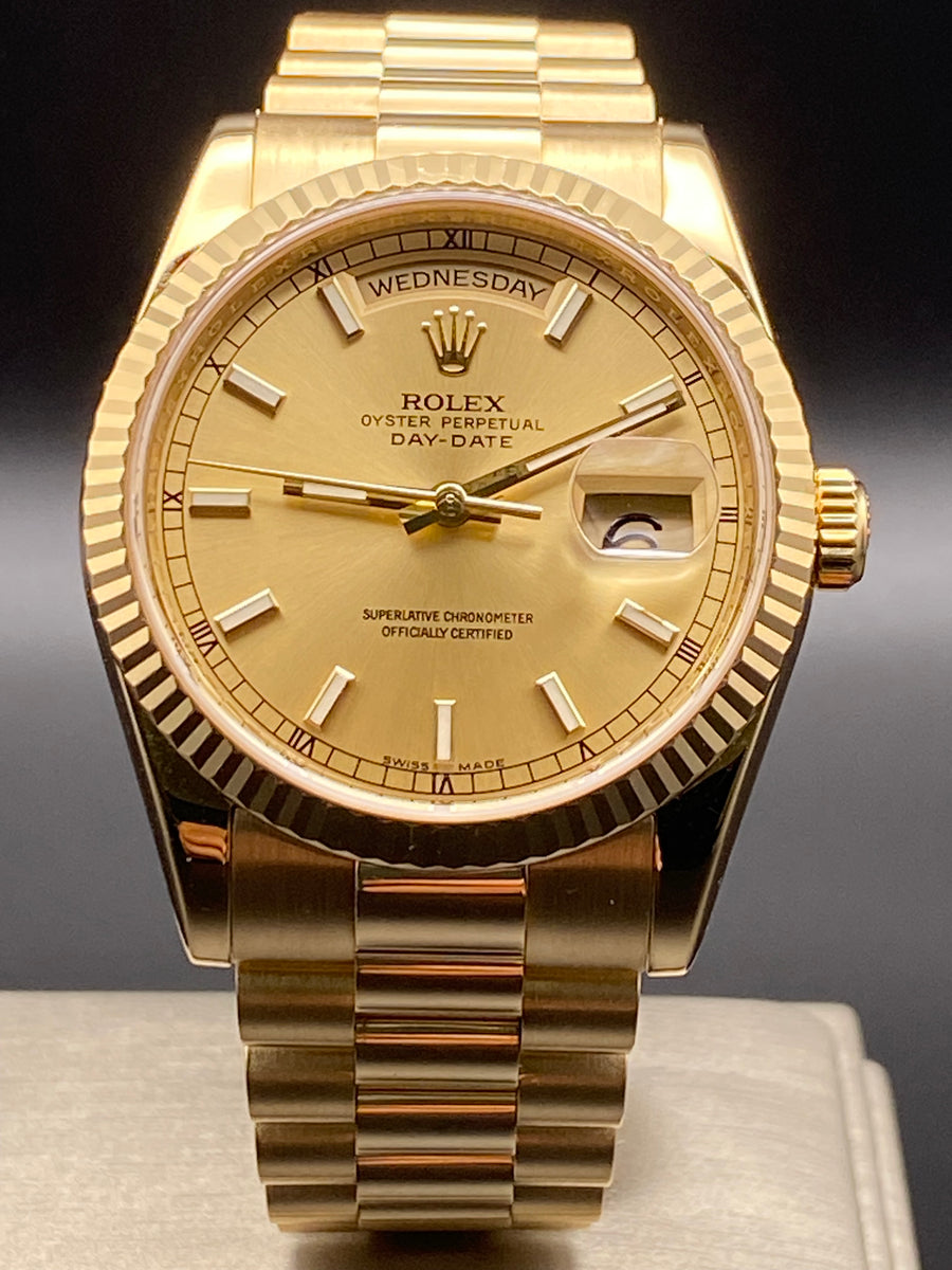 Rolex Yellow Gold Day-Date 36 - 2008 - Fluted Bezel - Champagne Index Dial - President Bracelet - 118238