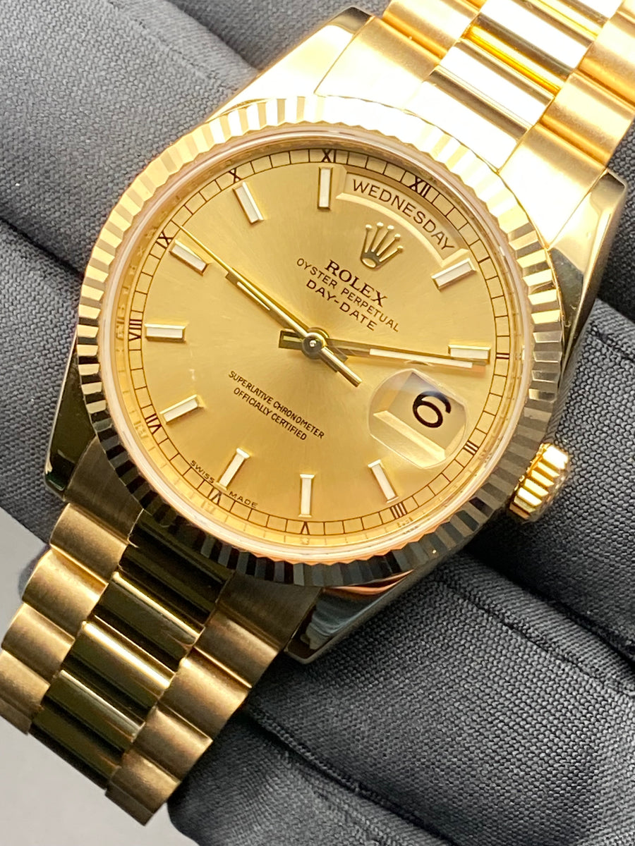 Rolex Yellow Gold Day-Date 36 - 2008 - Fluted Bezel - Champagne Index Dial - President Bracelet - 118238