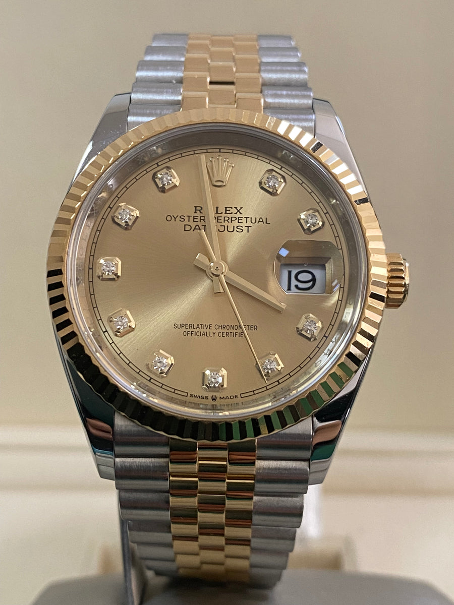 Rolex Yellow Gold Rolesor Datejust 36 - 2020 - Factory Diamond Dial - Jubilee Bracelet - 126233 *FULL SET*