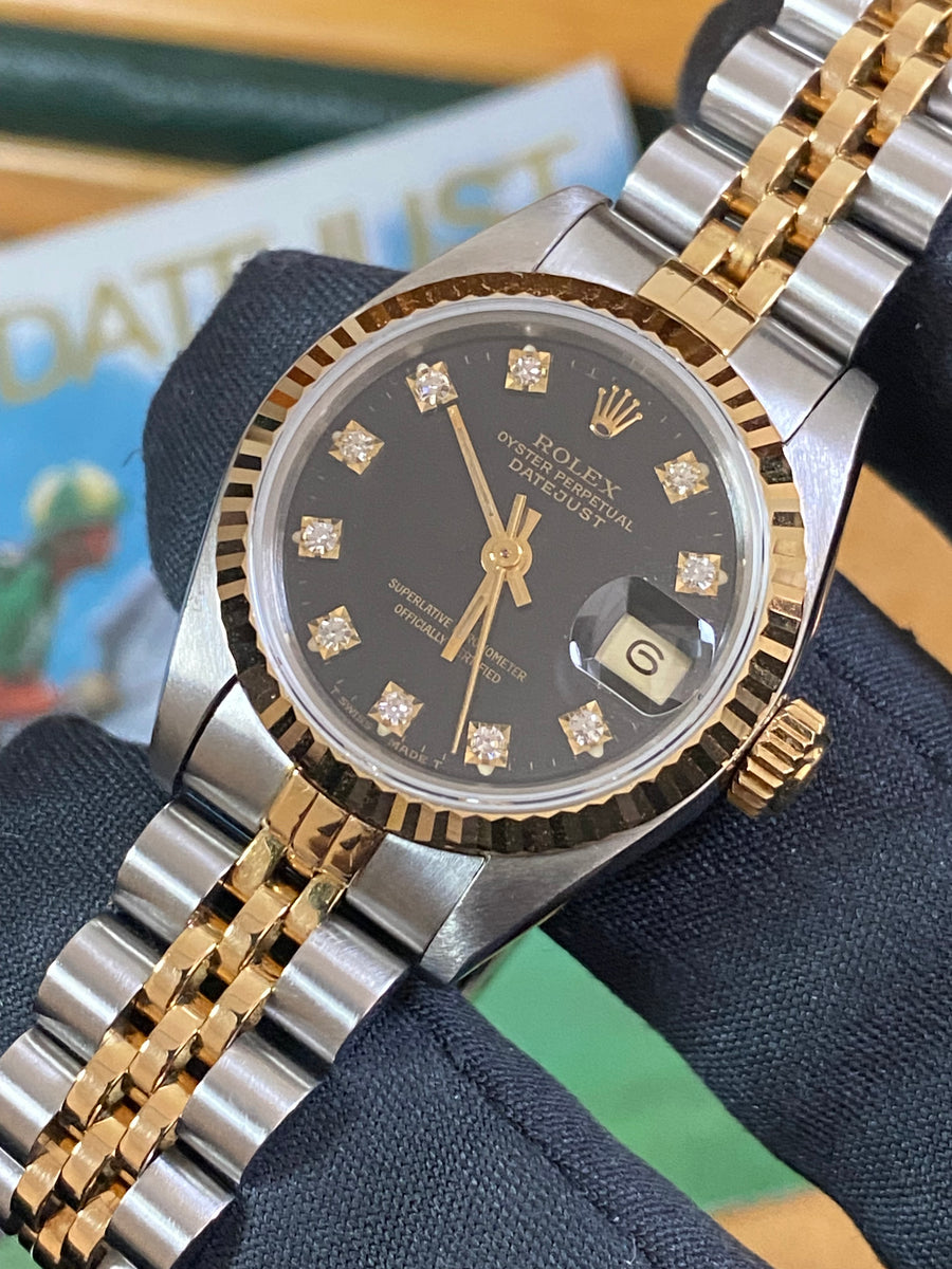 Rolex Steel and Yellow Gold Lady-Datejust - Fluted Bezel - Black Diamond Dial - Jubilee Bracelet - 69173