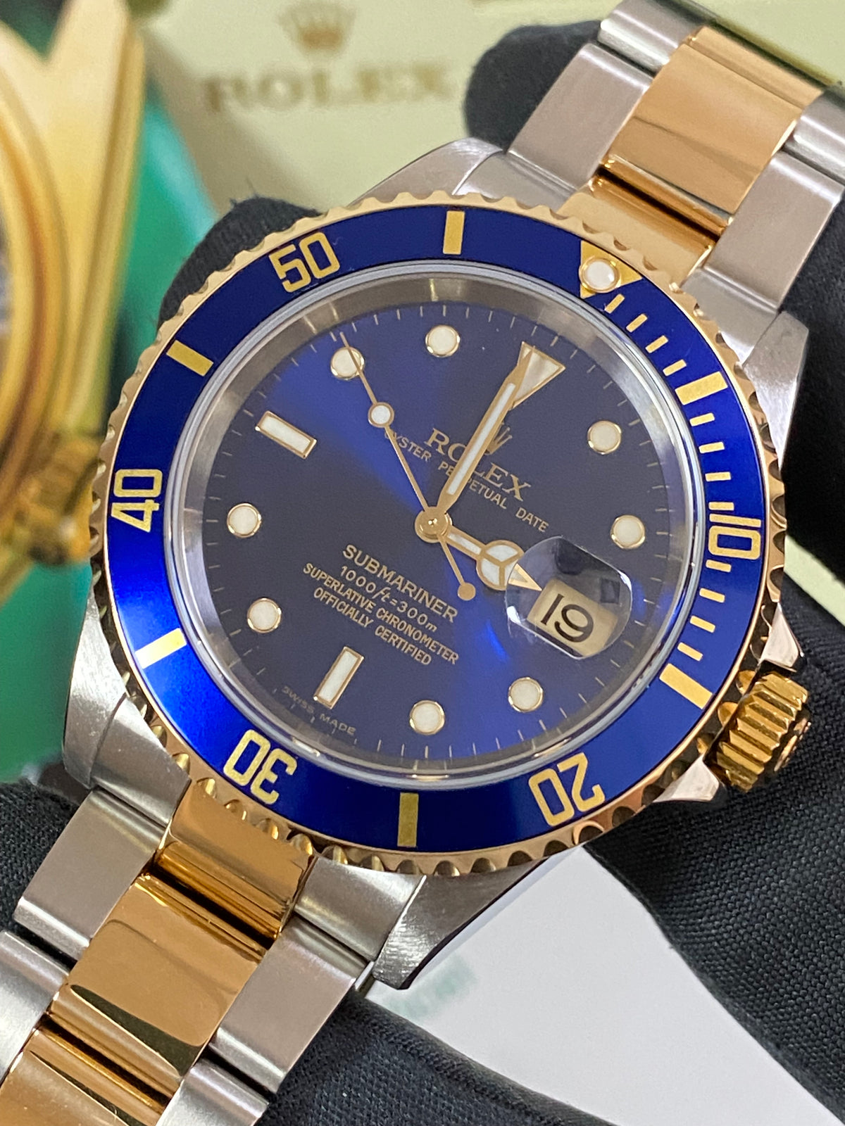 Rolex Yellow Gold and Steel Submariner Date - F serial - Pre Ceramic Blue Bezel - Blue Dial - 16613 *FULL SET*