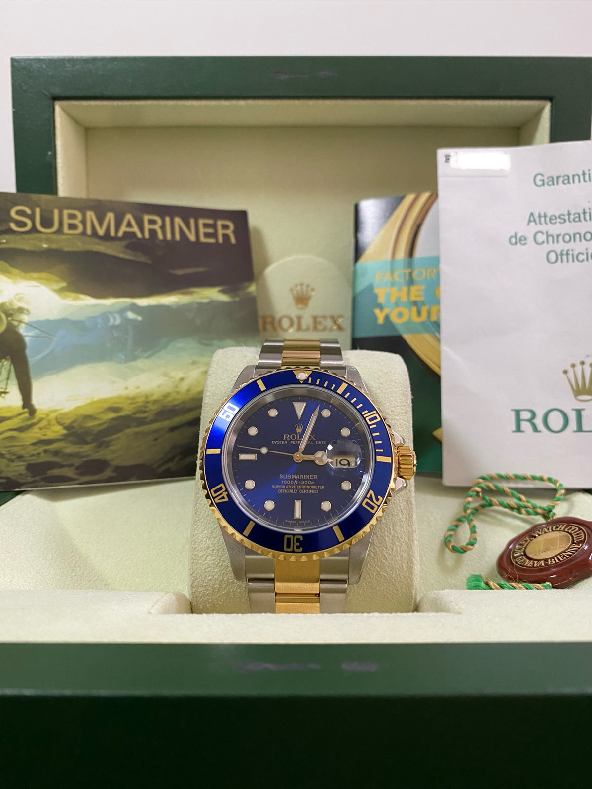 Rolex Yellow Gold and Steel Submariner Date - F serial - Pre Ceramic Blue Bezel - Blue Dial - 16613 *FULL SET*