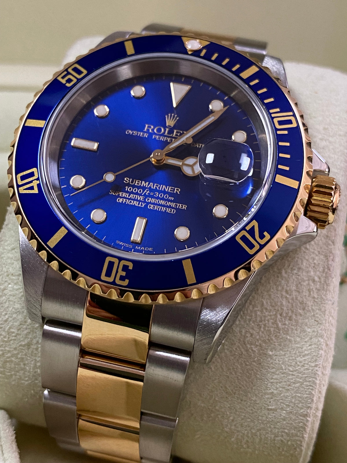 Rolex Yellow Gold and Steel Submariner Date - F serial - Pre Ceramic Blue Bezel - Blue Dial - 16613 *FULL SET*