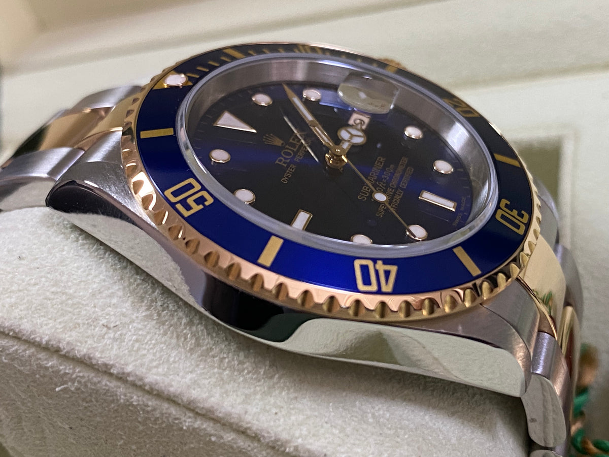 Rolex Yellow Gold and Steel Submariner Date - F serial - Pre Ceramic Blue Bezel - Blue Dial - 16613 *FULL SET*