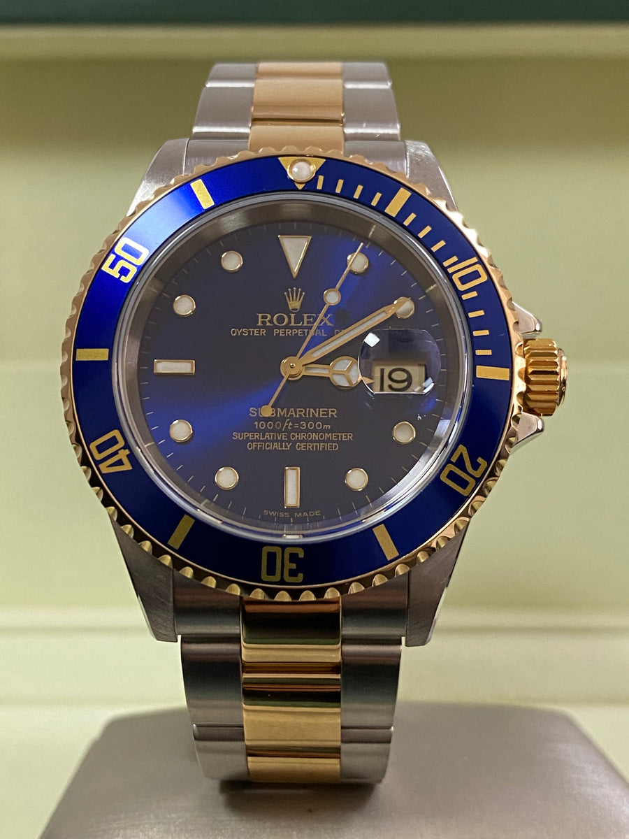 Rolex Yellow Gold and Steel Submariner Date - F serial - Pre Ceramic Blue Bezel - Blue Dial - 16613 *FULL SET*